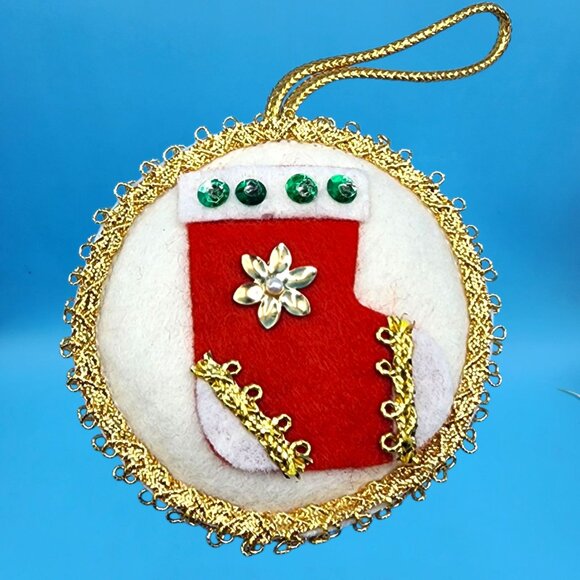 Vintage Felt Christmas Ornaments Set • Snowman w/ Googly Eyes • Beaded Tree • Se - Picture 5 of 10